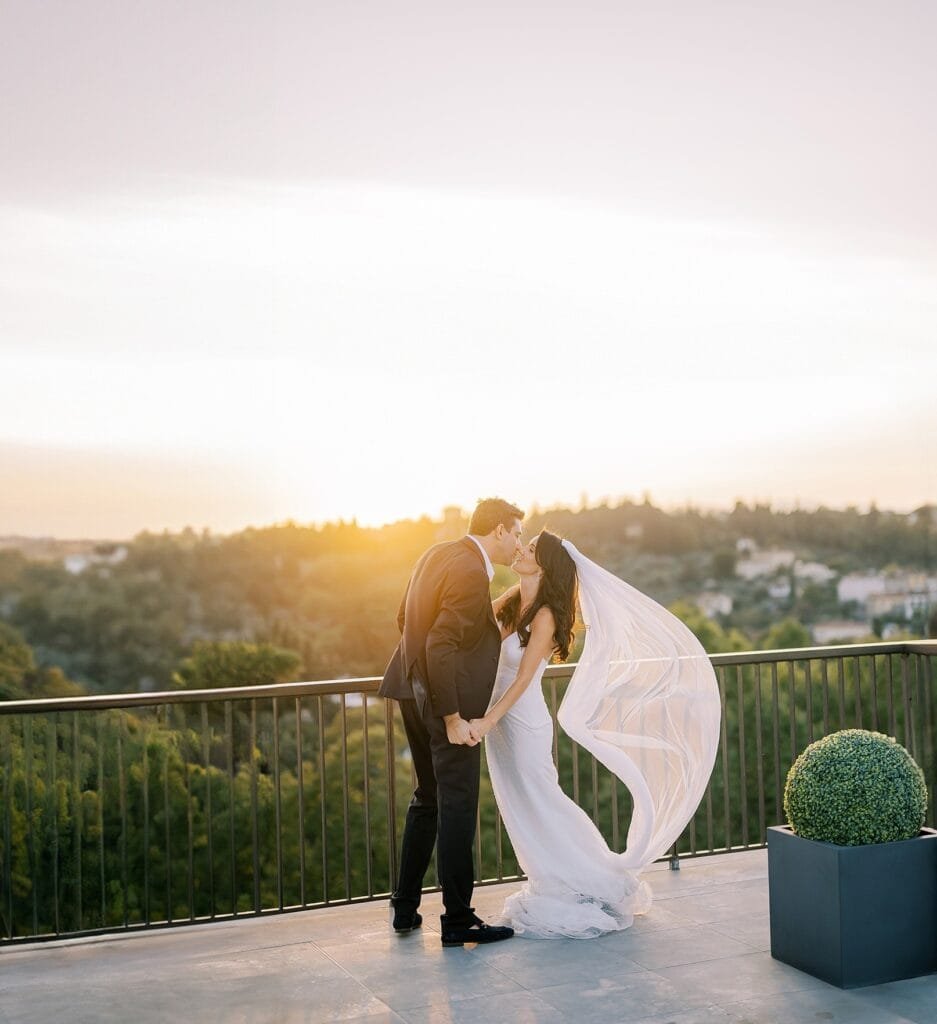 Bride and Groom Villa Cora wedding photo on roof top terrace overllooking florene