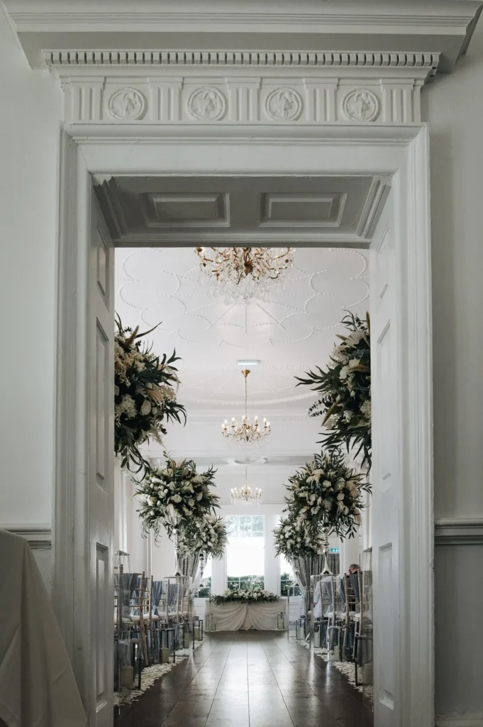 BAWTRY HALL WEDDING PHOTOGRAPHER BRIDAL GUEST ARRIVING AND CEREMONY ROOM SETUP