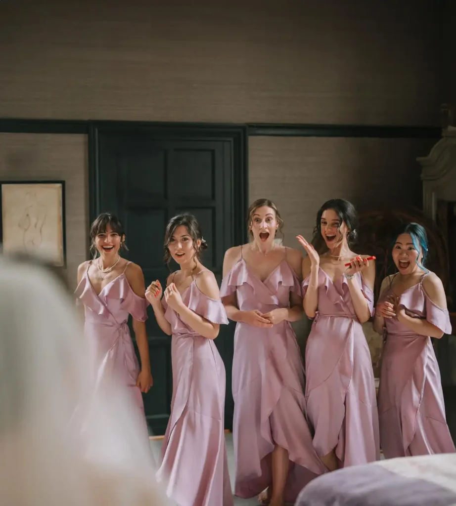 bridesmaids first look at bride by a yorkshire wedding photographer