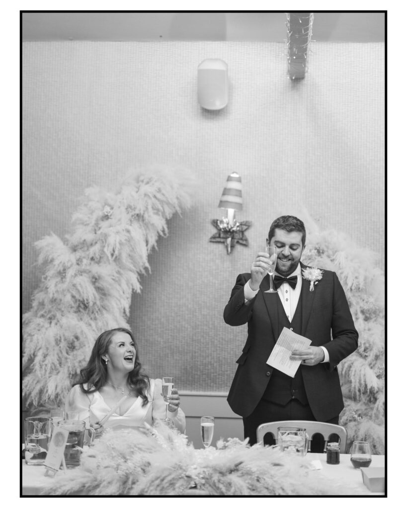 cockcliffe country house wedding photographer balc kand white photo during grooms speech